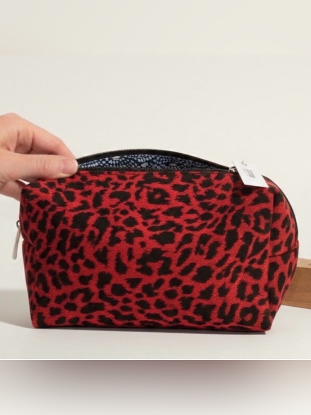 Sisley-Paris Red and Black Leopard Print Cosmetic Bag